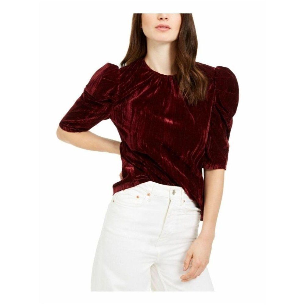 Leyden Burgundy Pouf Jewel Neck Top L Burgundy